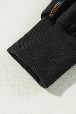 Hot Dear-Lover Contrast Rainbow Trim Drop Shoulder Pullover Sweatshirt Black