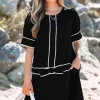 Sale Dear-Lover Contrast Scallop Trim Bow Detail Half Sleeve Shift Dress Black