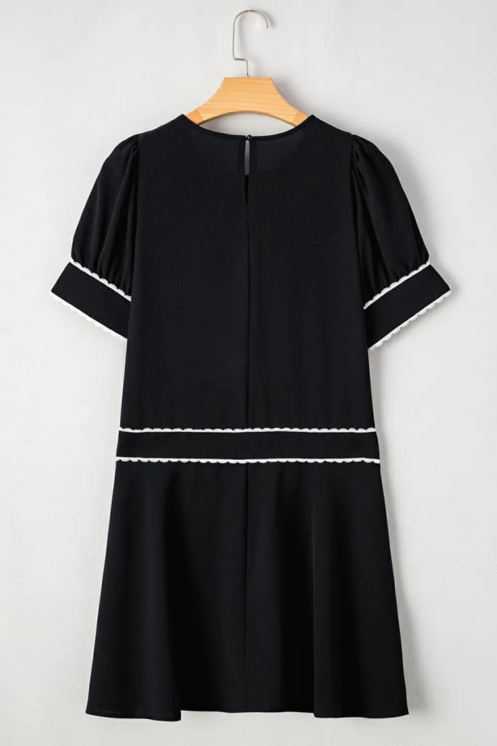 Sale Dear-Lover Contrast Scallop Trim Bow Detail Half Sleeve Shift Dress Black