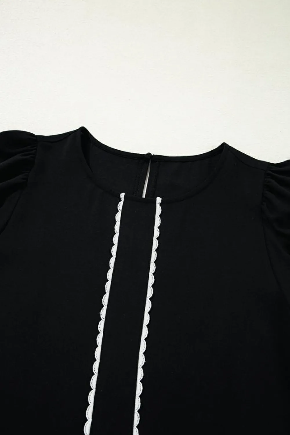 Sale Dear-Lover Contrast Scallop Trim Bow Detail Half Sleeve Shift Dress Black