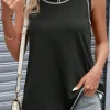 Discount Dear-Lover Contrast Stitch Round Neck Sleeveless Top Black