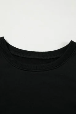 Hot Dear-Lover Contrast Stitches Detail Puffy Half Sleeve Blouse Black