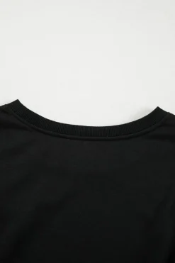 Hot Dear-Lover Contrast Stitches Detail Puffy Half Sleeve Blouse Black