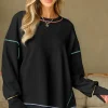 Clearance Dear-Lover Contrast Stitching Split Baggy Sweatshirt Black