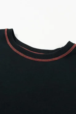 Clearance Dear-Lover Contrast Stitching Split Baggy Sweatshirt Black