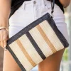 Fashion Dear-Lover Contrast Striped Straw Woven Shoulder Bag Black
