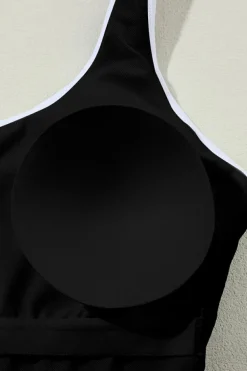 Clearance Dear-Lover Contrast Trim Colorblock U Neck One Piece Swimwear Black