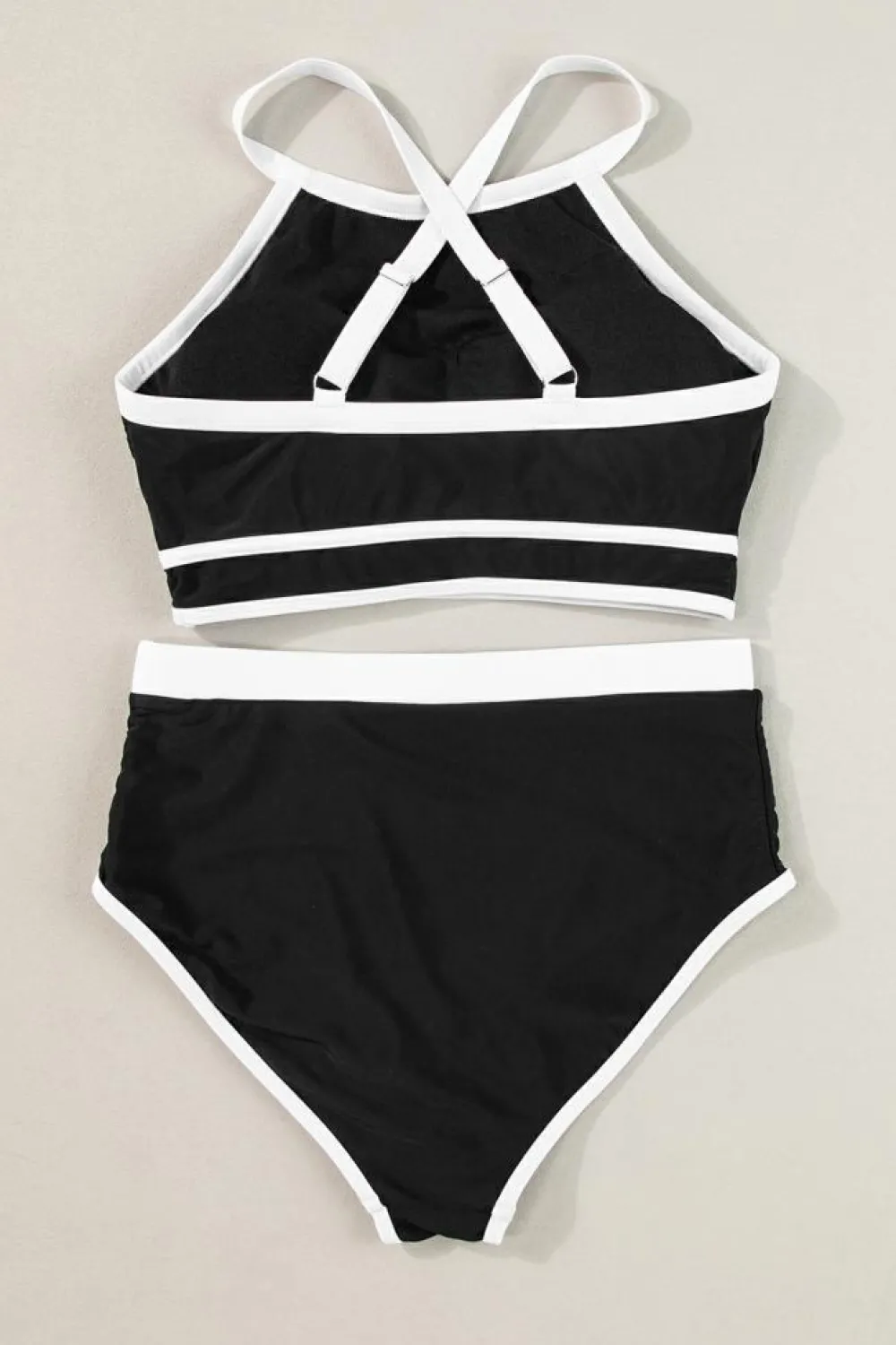 Sale Dear-Lover Contrast Trim Crisscross Back High Waisted Bikini Black