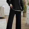 Clearance Dear-Lover Contrast Trim Split Cuffs Long 2pcs Sweater Outfit Loungewear Black