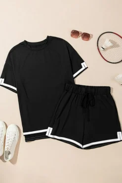 Sale Dear-Lover Contrast Trim Tee and Shorts Set Black