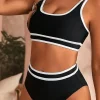 Online Dear-Lover Contrast Trimmed U Neck High Waist Bikini Black