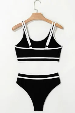 Online Dear-Lover Contrast Trimmed U Neck High Waist Bikini Black