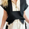Clearance Dear-Lover Contrast Zipped Stand Collared T Shirt and Short Set Black