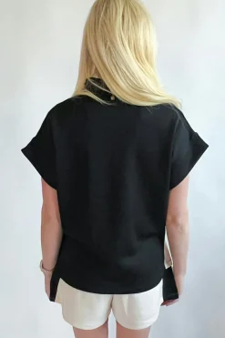 Clearance Dear-Lover Contrast Zipped Stand Collared T Shirt and Short Set Black