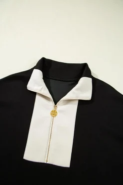Clearance Dear-Lover Contrast Zipped Stand Collared T Shirt and Short Set Black