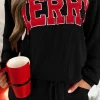 Hot Dear-Lover Corded MERRY Graphic Long Sleeve Top and Shorts Set Black