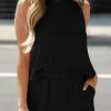 Discount Dear-Lover Corded Sleeveless Top and Pocketed Shorts Set Black