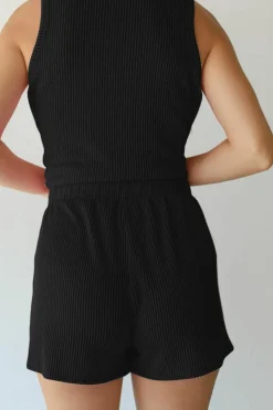Discount Dear-Lover Corded Sleeveless Top and Pocketed Shorts Set Black
