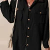 Online Dear-Lover Corduroy Flap Pocket Button Up Shacket Black