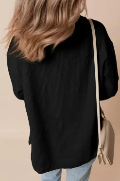 Online Dear-Lover Corduroy Flap Pocket Button Up Shacket Black