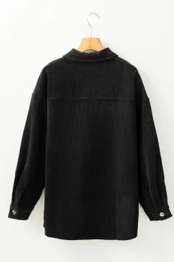 Online Dear-Lover Corduroy Flap Pocket Button Up Shacket Black