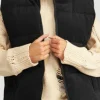Best Dear-Lover Corduroy Stand Neck Zipped Puffer Vest Black
