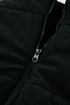 Best Dear-Lover Corduroy Stand Neck Zipped Puffer Vest Black