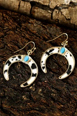 New Dear-Lover Cow Print Turquoise Inlay Crescent Shaped Dangle Earrings Black