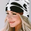 Online Dear-Lover Cow Spots Printed Warm Beanie Hat Black