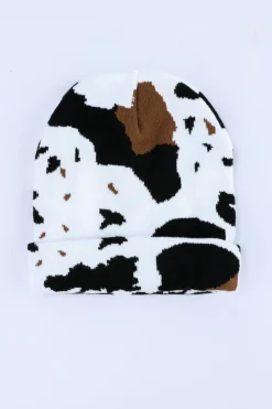Online Dear-Lover Cow Spots Printed Warm Beanie Hat Black