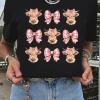 Hot Dear-Lover Cow with Bow Graphic Crewneck Western Tee Black