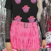Clearance Dear-Lover Cowboy Hat Disco Ball Patched Round Neck T Shirt Black