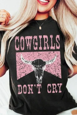 Sale Dear-Lover COWGIRL DONT CRY Steer Head Print Short Sleeve Top Black