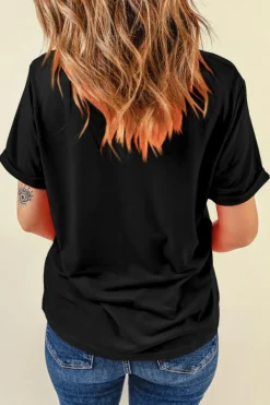 Sale Dear-Lover COWGIRL DONT CRY Steer Head Print Short Sleeve Top Black