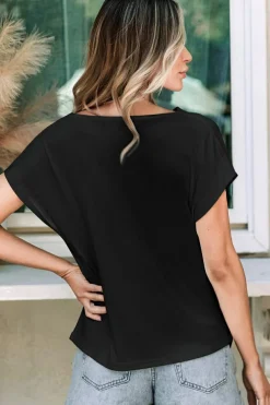 Fashion Dear-Lover Cowl Neck Bat Sleeve T Shirt Black