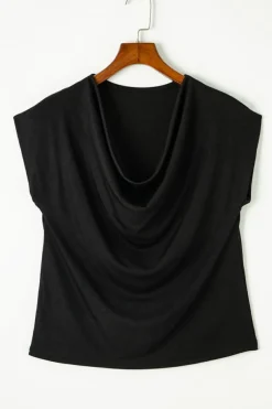 Fashion Dear-Lover Cowl Neck Bat Sleeve T Shirt Black