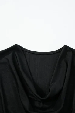 Fashion Dear-Lover Cowl Neck Bat Sleeve T Shirt Black