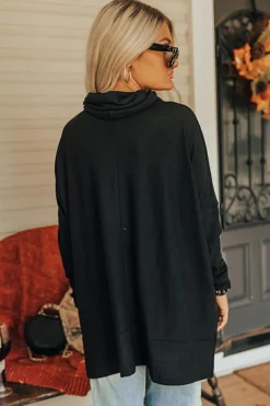 Clearance Dear-Lover Cowl Neck Shift Tunic Top Black