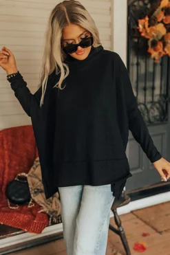 Clearance Dear-Lover Cowl Neck Shift Tunic Top Black