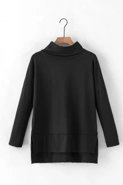 Clearance Dear-Lover Cowl Neck Shift Tunic Top Black