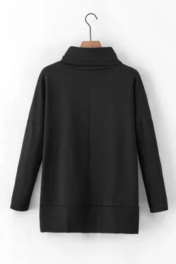 Clearance Dear-Lover Cowl Neck Shift Tunic Top Black