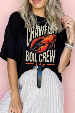 Clearance Dear-Lover CRAWFISH BOIL CREW Graphic Casual T Shirt Black