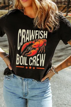 Clearance Dear-Lover CRAWFISH BOIL CREW Graphic Casual T Shirt Black