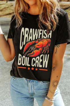 Clearance Dear-Lover CRAWFISH BOIL CREW Graphic Casual T Shirt Black