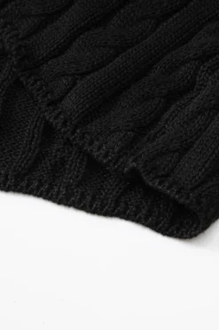 New Dear-Lover Crew Neck Cable Knit Short Sleeve Sweater Black