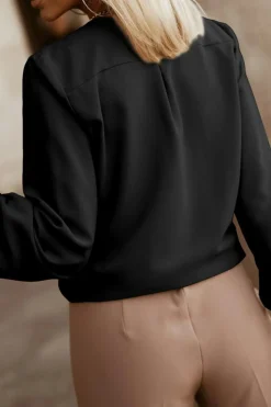 Best Dear-Lover Crew Neck Gathered Stretch Cuff Shirt Black