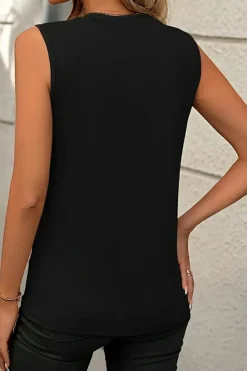 Online Dear-Lover Crew Neck Pleated Tank Top Black