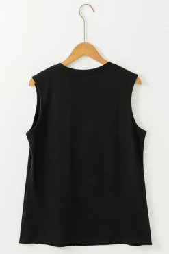 Online Dear-Lover Crew Neck Pleated Tank Top Black