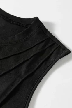 Online Dear-Lover Crew Neck Pleated Tank Top Black