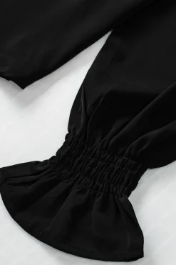 Sale Dear-Lover Crew Neck Ruffle Bubble Sleeve Top Black